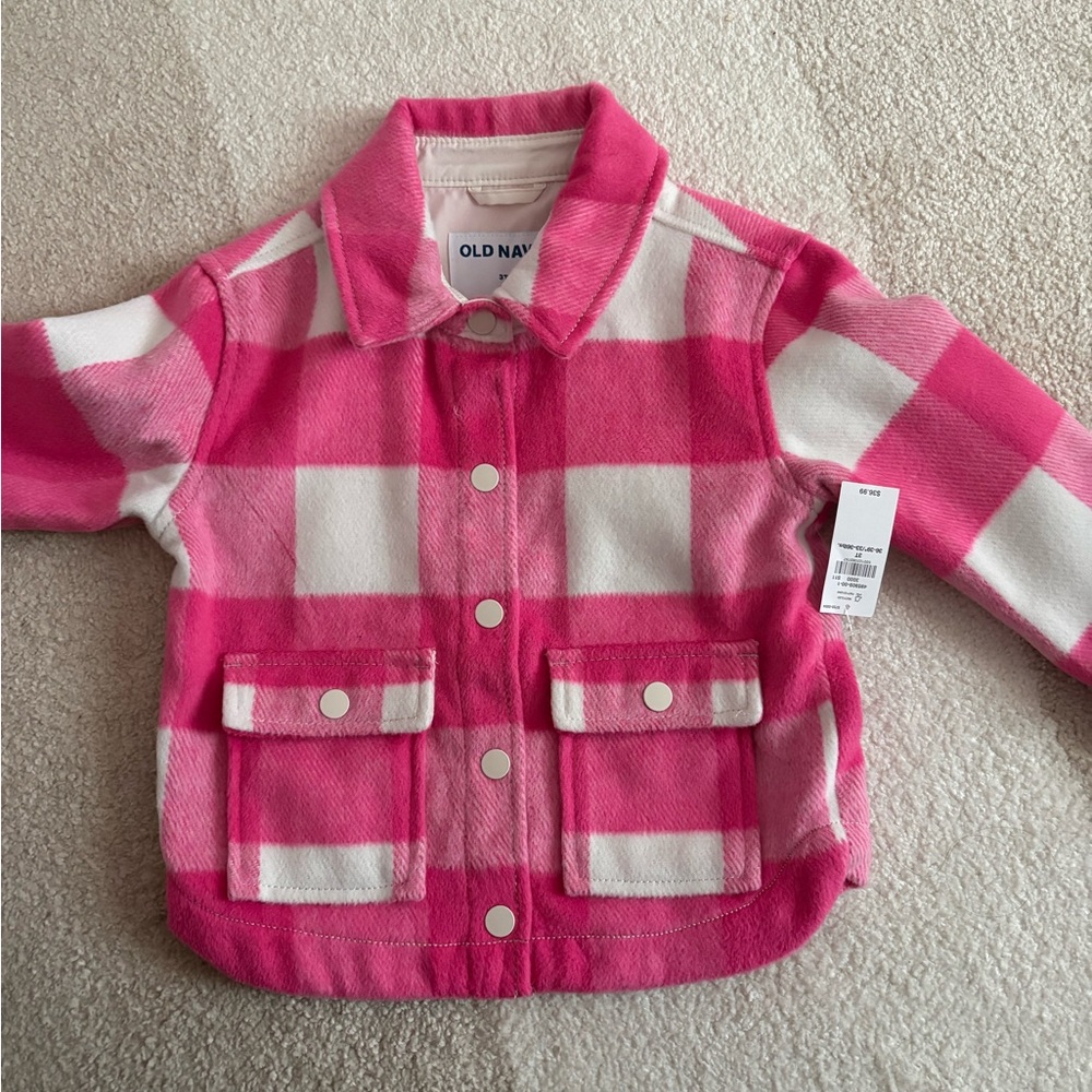 Old Navy Vibrant Pink and White Plaid Coat